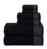 BELIZZI HOME 100% Cotton Ultra Soft 6 Pack Towel Set, Contains 2 Bath Towels 28×55 inchs, 2 Hand Towels 16×24 inchs & 2 Washcloths 12×12 inchs, Compact Lightweight & Highly Absorbant – Black