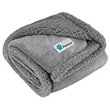 PetAmi Waterproof Dog Blanket for Bed Couch Sofa | Waterproof Dog Bed Cover for Large Dogs| Grey Sherpa Fleece Pet Blanket Furniture Protector | Reversible | Queen 90 x 90 (Light Grey)