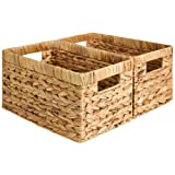 StorageWorks Water Hyacinth Storage Baskets, Rectangular Wicker Baskets with Built-in Handles, Medium, 2-Pack