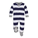 Burt’s Bees Baby baby boys Play Pjs, 100% Organic Cotton One-piece Romper Jumpsuit Zip Front Pajamas and Toddler Sleepers, Navy Rugby Stripe, 6 Months US