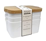 Storage Bin with Bamboo Lid, Decorative Stackable Basket Table Bookcase Kitchen Office Organizing, Multipurpose Basket Organizer Bin (3PC XSMALL, WHITE)