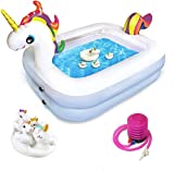 Kidzlane Unicorn Pool for Kids with Unicorn Pool Toys | Small Inflatable Kiddie Pool Includes Pool Toys, Pump, Carrying Bag | Toddler Blow Up Swimming Pool for Backyard & Outdoor (43” x 32” x 28″)