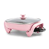 GreenLife Healthy Ceramic Nonstick, 12″ 5QT Square Electric Skillet with Glass Lid, Dishwasher Safe, Adjustable Temperature Control, PFAS-Free, Pink