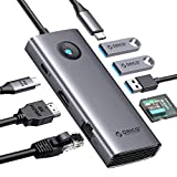 ORICO USB C Docking Station,8 in 1 USB C Dongle with HDMI 4K+PD100W+3*USB3.0+Ethernet+SD/TF, USB C Hub Multiport Adapter for MacBook/Dell/HP/Surface/Lenovo