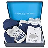 Gerber Baby 8-Piece Clothing Gift Set (5Pk Bodysuits 2Pk Pants & 1Pk Hooded Cardigan), Blue, 3-6 Months