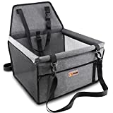 Petbobi Pet Reinforce Dog Car Seat for Dog Portable and Breathable Dog car Booster seat with Seat Belt Dog Carrier Safety car seat for Travel, with Clip on Leash with PVC Tube (Cationic Fabric Grey)