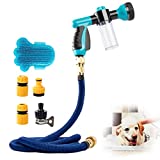 MEWTOGO Pet Bathing Tool Set, Safe and Durable Dog Bathing Sprayer Set Includes Expandable Hose Nozzle Foam Sprayer Connectors and Dog Rubber Brush for Dog Horse Pet Showering