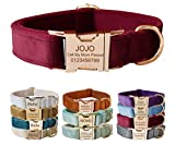 Custom Dog Collar with Metal Buckle – Pet Collars Personalized with Name and Phone Number (Velvet Style1)