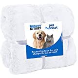 MIGHTY MONKEY Pet Blanket, 60×70, Soft Reversible Sherpa Cat and Dog Blanket, Machine Washable, Plush, Warm and Cozy Faux Fur Throw, Puppy Bed Cover, for Crates, Couch, Car, Jumbo Size, Cloud White