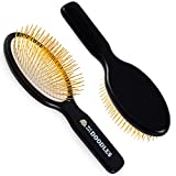 Pin Brush For Dogs, Pet Grooming Detangler Pin Dog Brush, Dog Brush For Shedding and Removing Loose Fur, Lightweight Beech Wood with Gold Plated Pins for Long Hair Pets [We Love Doodles]