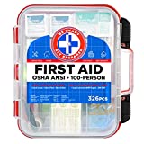 First Aid Kit Hard Red Case 326 Pieces Exceeds OSHA and ANSI Guidelines 100 People – Office, Home, Car, School, Emergency, Survival, Camping, Hunting and Sports