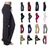 IEPOFG Womens Yoga Pants Workout Stretchy Bootcut Flare Cargo Pants with Pockets High-Waisted Wide Leg Pants Tummy Control Black