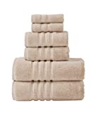 ESSELL Luxury 6-Piece Towel Set, 700 GSM 100% Cotton – 2 Bath Towels, 2 Hand Towels, 2 Wash Cloths, Zero Twists, Ultra Soft & Super Absorbent Meadow Towels for Spa, Hotels & Bathroom (Light Brown)