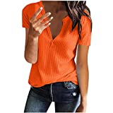 Women’s T-Shirt Casual Comfy Tops V Neck Tee Shirt Blouse Short Sleeve T Shirt Top Solid Color Tee Shirts T-Shirts Tops Blouses 2023 Summer Trendy Clothes for Women Orange,L