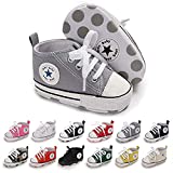 Baby Girls Boys Shoes Soft Anti-Slip Sole Newborn First Walkers Star High Top Canvas Denim Unisex Infant Sneaker (A01-Grey, 0-6 Months)
