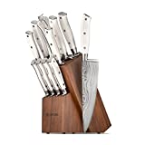 Yatoshi 12 Piece White Knife Block Set – Pro Kitchen Knife Set Ultra Sharp High Carbon Stainless Steel with Ergonomic Handle