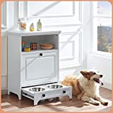 Roomfitters Modern Pet Feeding Station Furniture with 2 Elevated Dog Bowls, Pull Out Design, Pet Food Cabinet, Pet Toy Storage Organizer, White