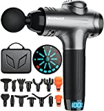 RAEMAO Massage Gun Deep Tissue, Back Massage Gun for Athletes for Pain Relief attaching 15 PCS Specialized Replacement Heads, Percussion Massager with 10 Speeds & LED Screen, Grey