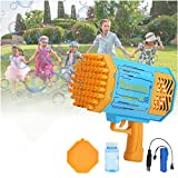 Bazooka Bubble Gun,69 Holes Bubble Machine with Lights,Large Rocket Bubble Toy for Kids Adults Indoor Outdoor Birthday Wedding Party Pink Blue (Blue)
