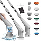 Electric Spin Scrubber, Cordless Bath Tub Power Scrubber with Long Handle 10 Replaceable Heads, Rekrnor Shower Cleaning Brush Household Tools for Bathroom & Tile Floor