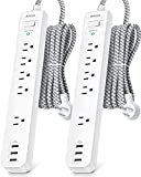 2 Pack Power Strip Surge Protector – 5 Widely Spaced Outlets 3 USB Charging Ports, 1875W/15A with 5Ft Braided Extension Cord, Flat Plug, Overload Surge Protection, Wall Mount for Home Office,White