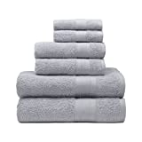 TRIDENT 6 Piece Bath Towels Set for Bathroom – 2 Bath Towel, 2 Hand Towel, 2 Washcloth 100% Cotton Soft and Plush Highly Absorbent, Soft Towel for Hotel & Spa – Silver Grey