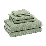Amazon Basics Odor Resistant Textured Bath Towel Set – 6-Pieces, Cotton, Green