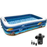 Inflatable Swimming Pool for Family, FUNAVO 100″ X 71″ X 22″ Full-Sized Inflatable Kiddie Pools, Lounge Pool for Baby Toddlers Kids Adults, Outdoor Backyard Blow Up Pool, Electric Pump Included