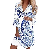 Long Summer Dresses for Women 2023 Layered Ruffle Trumpet Sleeve Romper V-Neck Mini Dresses Beach Cover Up White