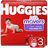 HUGGIES Little Movers Diapers, Size 3 (16-28 lb.), 25 Ct. (Packaging May Vary) for Active Babies