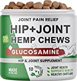 Hemp Dog Treats for Joints Health – Natural Joint Pain Relief – Glucosamine + Canine Hemp Hip and Joint Supplement w/MSM + Chondroitin + Hemp Oil + Omega 3 + Turmeric + Calcium – 120 Bacon Chews
