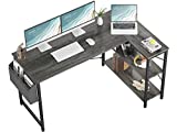 Homieasy Small L Shaped Computer Desk, 55 Inch L-Shaped Corner Desk with Reversible Storage Shelves for Home Office Workstation, Modern Simple Style Writing Desk Table with Storage Bag(Black Oak)