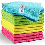 HOMEXCEL Microfiber Cleaning Cloth,12 Pack Cleaning Rag,Cleaning Towels with 4 Color Assorted,11.5″X11.5″(Green/Blue/Yellow/Pink)
