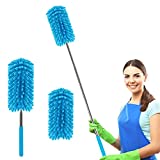 Microfiber Dusters for Cleaning Hand Washable Feather Duster, Extendable Pole, Detachable Cleaning Supplies with 2pcs Replaceable Microfiber Head, Household Cleaning for Window, Office, Car (Blue)