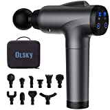 OLsky Massage Gun Deep Tissue, Handheld Electric Muscle Massager, High Intensity Percussion Massage Device for Pain Relief with 10 Attachments & 30 Speed(Grey)