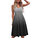 OPHPY Sundresses for Women Summer Spaghetti Strap Casual Knee Length Dress Ladies Sexy Midi Beach Sun Dresses with Pockets