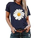 Summer Tshirts for Women 2023, Women’s Short Sleeve Blouse Daisy Floral Print Basic Summer Tee Shirts