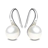 925 Sterling Silver Hoop Handpicked AAA+ Quality 7.5-8mm White Freshwater Cultured Pearl Dangle Drop Earrings Jewelry for Women Girls