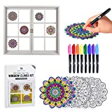 Color Your Own Stained Glass Mandala Window Clings and Markers, 10 Suncatchers for Windows, Arts and Crafts DIY Kit for Adults, Hobby, Gifts for Beginners, Kids, Teens, Seniors, Women, Elderly