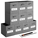 artsdi Set of 10 Storage Cubes, Foldable Fabric Cube Storage Bins with 10 Labels Window Cards & a Pen, Collapsible Cloth Baskets Containers for Shelves, Closet Organizers Box for Home & Office,Gray
