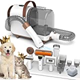 Bunfly Pet Clipper Grooming Kit & Vacuum Suction 99% Pet Hair, 7 Pet Grooming Tools, 3L Large Capacity Easy Clean Dust Cup for Pet Hair, Home Cleaning（Brown）