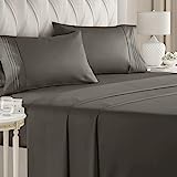 California King Size Sheet Set – Breathable & Cooling – Hotel Luxury Bed Sheets – Extra Soft – Deep Pockets – Easy Fit – 4 Piece Set – Wrinkle Free – Comfy – Dark Grey Bed Sheets – Cali King – Gray