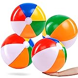 JOYIN 4 Packs 20″ Inflatable Beach Balls, Large Rainbow Beach Balls for Pool Parties, Kids and Adults Summer Pool Party Toys, Beach Toys, Party Favors