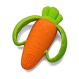 Infantino Lil’ Nibbles Textured Silicone Teether -Sensory Exploration and Teething Relief with Easy to Hold Handles, Orange Carrot