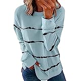 JLFNYA Gray Sweatshirt Women,Sweatshirts For Women Fall Fashion 2023 Casual Crewneck Long Sleeve Pullover Stripe Print Side Split Thin Blouses