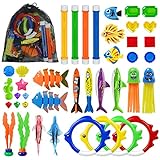 Korlon Tec 40 Pcs Swimming Pool Toys, Underwater Pool Toys for Kids Ages 4-8 8-12, Training Swim Pool Diving Toys with Storage Bag
